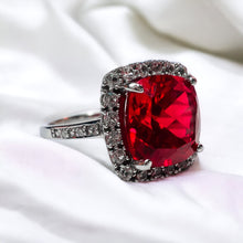 Load image into Gallery viewer, 10K White Gold 4cttw Ruby Halo Ring Size 5.5 Cluster Engagement Ring Diamonds
