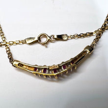 Load image into Gallery viewer, 10k Yellow Gold Ruby &amp; Diamond Necklace 18&quot; 33mm Chevron Pendant Christmas Gift

