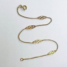 Load image into Gallery viewer, 14k Gold Vintage Flat Link Bracelet 7.5&quot; Fancy French Bracelet C1960 Estate 1.2g Mid Century Minimalist Infinity Link Curb Chain Bracelet
