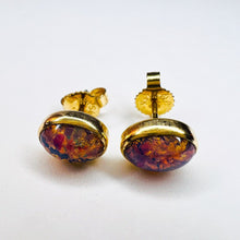 Load image into Gallery viewer, 14k Yellow Gold Opal Earrings 3 Carat T.W. Dragons Breath Stud Earrings 1.6g
