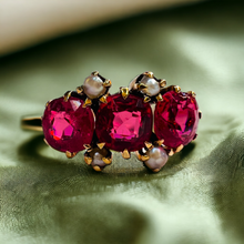 Load image into Gallery viewer, Antique 10k Yellow Gold 1ct Ruby Seed Pearl Ring Size 6.75 Victorian Estate 1.9g
