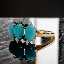 Load image into Gallery viewer, 14k Yellow Gold Antique Turquoise Ring Size 6.25 Victorian Estate Vinage 1.6g

