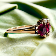 Load image into Gallery viewer, Antique 10k Yellow Gold 1ct Ruby Seed Pearl Ring Size 6.75 Victorian Estate 1.9g
