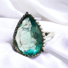 Load image into Gallery viewer, 10k White Gold 10cttw Pear Cut Aquamarine Blue Green Topaz Ring Size 8 9g
