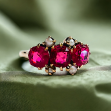 Load image into Gallery viewer, Antique 10k Yellow Gold 1ct Ruby Seed Pearl Ring Size 6.75 Victorian Estate 1.9g
