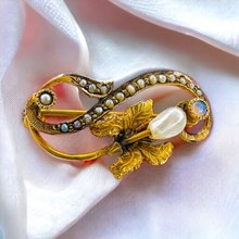 Load image into Gallery viewer, Antique 10k Yellow Gold Baroque Pearl Opal Seed Pearl Brooch Flower 1.5g
