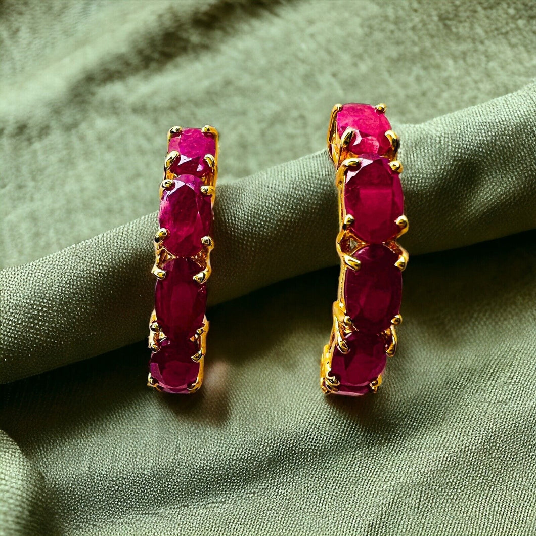 Natural Ruby Earrings 14k Gold 2.5 Carat T.W. J Hook Half Hoops Christmas Gift