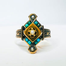 Load image into Gallery viewer, Antique Victorian Solid 10k Gold Turquoise and Seed Pearl Ring size 8 3.5g

