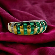 Load image into Gallery viewer, 14k Gold 1/4ct Natural Emerald Ring Size 7 Channel Set Diamonds Valentines Day
