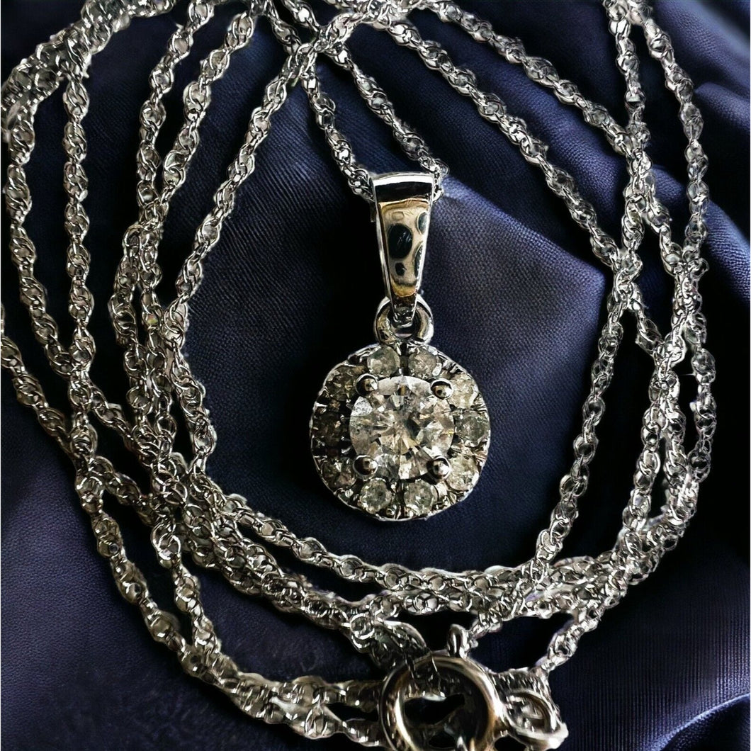 14k White Gold .25ctw Natural Diamond Necklace 18