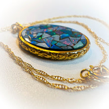 Load image into Gallery viewer, 14k Yellow Gold Black Opal Necklace 18&quot; Mosaic Australian Opal 3.5g Vintage
