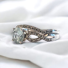 Load image into Gallery viewer, 10k White Gold Aquamarine 1/6 CT T.W. Diamond Engagement Ring Set Twist Sz 8.75
