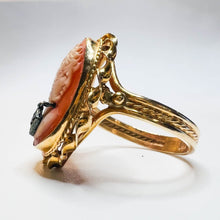 Load image into Gallery viewer, 14k Yellow Gold Antique Carved Shell Cameo Diamond Size 6 Ring Vintage 3.7g
