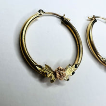 Load image into Gallery viewer, Real 10k Yellow Gold Hoop Earrings 24mm Hoops Rose Gold Flower Earrings 1.5g
