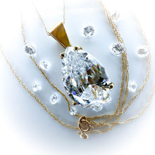 Load image into Gallery viewer, 10k Yellow Gold Necklace 19&quot; 9.2CT Lab Diamond Pear Cut Estate Find 3.1g Anniversary Gift for Wife Girlfriend Best Gift for Christmas
