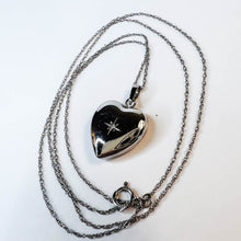 Load image into Gallery viewer, 14k White Gold Heart Photo Locket Necklace Natural Diamond Necklace 18.5&quot; 2.3g
