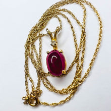 Load image into Gallery viewer, 14k Yellow Gold Natural Ruby &amp; Diamond Necklace 16&quot; 2cttw Ruby Cabochon 1.6g
