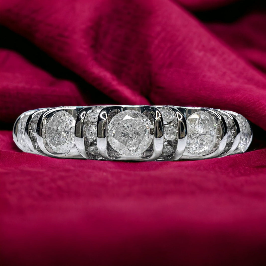 10k White Gold 5 Stone Diamond Ring Size 8 Vintage Engagement Ring 1 Carat TW 2g Wedding Ring Bar Set Diamond Ring Anniversary Gift for Wife