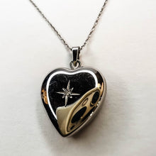 Load image into Gallery viewer, 14k White Gold Heart Photo Locket Necklace Natural Diamond Necklace 18.5&quot; 2.3g
