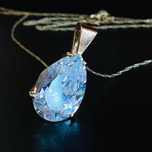 Load image into Gallery viewer, 10k Yellow Gold Necklace 19&quot; 9.2CT Lab Diamond Pear Cut Estate Find 3.1g Anniversary Gift for Wife Girlfriend Best Gift for Christmas
