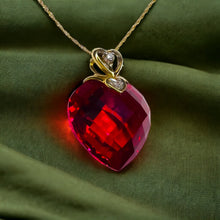 Load image into Gallery viewer, 10k Yellow Gold Ruby Diamond Necklace 18&quot;Heart Briolette Red Ruby BIG 19mm 6.6g

