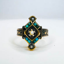 Load image into Gallery viewer, Antique Victorian Solid 10k Gold Turquoise and Seed Pearl Ring size 8 3.5g

