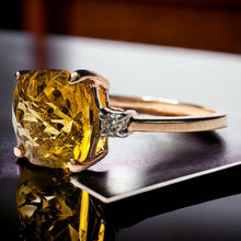Load image into Gallery viewer, 14k Yellow Gold 1.5ct Citrine Diamond Ring Size 7 Vintage Cushion Cut 3 Stone 2g Natural Citrine Ring Anniversary Gift for Wife Estate
