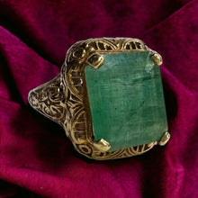 Load image into Gallery viewer, Antique 10k Yellow Gold 4ct Emerald Ring Size 7.75 Natural Emerald Vintage 3.7g
