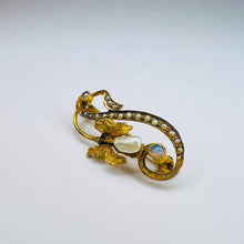 Load image into Gallery viewer, Antique 10k Yellow Gold Baroque Pearl Opal Seed Pearl Brooch Flower 1.5g
