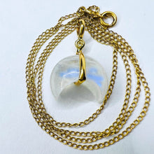 Load image into Gallery viewer, 14k Yellow Gold Crescent Moonstone &amp; Diamond Necklace 15&quot; Solid 585 Gold 2.4g
