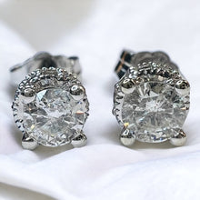 Load image into Gallery viewer, 14K White Gold Natural Diamond Earrings 1/2CT Hidden Halo Crown Round Cut Studs
