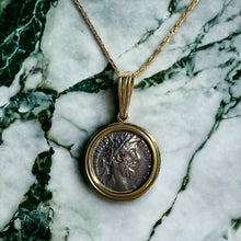Load image into Gallery viewer, 14k Gold Ancient Coin Necklace 18&quot; 5.7g Silver Roman Emperor Commodus 177-192 AD Vintage Antique Fine Jewelry Best gift for Anniversary
