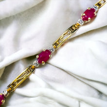 Load image into Gallery viewer, 10k Yellow Gold Natural Ruby Tennis Bracelet 7&quot; Oval Cut Rubies &amp; Diamond 4g

