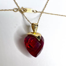 Load image into Gallery viewer, 10k Yellow Gold Ruby Diamond Necklace 18&quot; BIG 13mm Heart Briolette Red Ruby 3.3g
