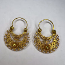 Load image into Gallery viewer, Antique 10k Gold Hoop Earrings Filigree Creole Gypsy French Wire Victorian 4.6g
