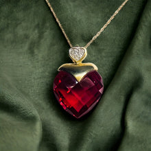Load image into Gallery viewer, 10k Yellow Gold Ruby Diamond Necklace 18&quot; BIG 13mm Heart Briolette Red Ruby 3.2g
