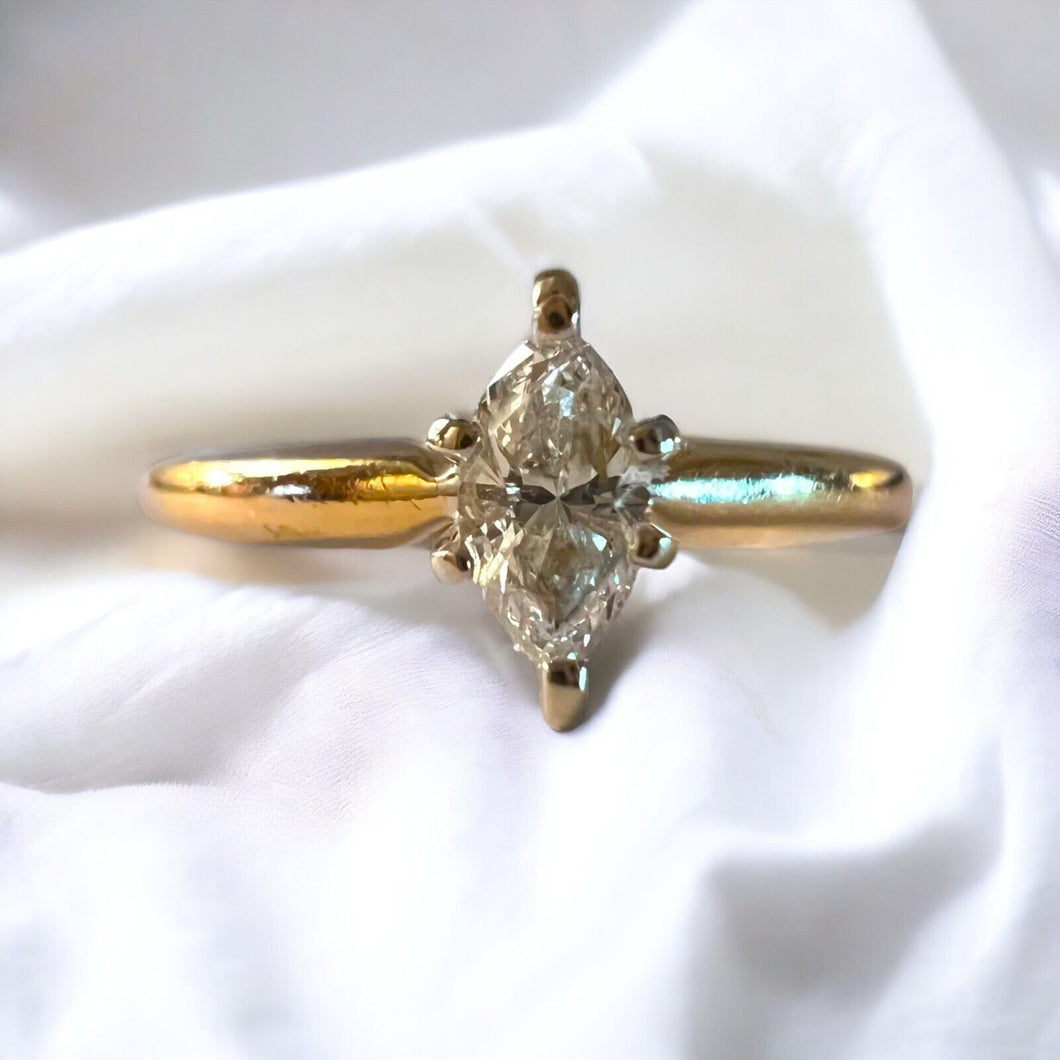 14k Yellow Gold 1/4ct Marquise Diamond Engagement Ring Sz 7.25 Wedding Ring 2.1g