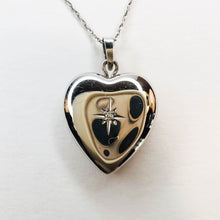 Load image into Gallery viewer, 14k White Gold Heart Photo Locket Necklace Natural Diamond Necklace 18.5&quot; 2.3g
