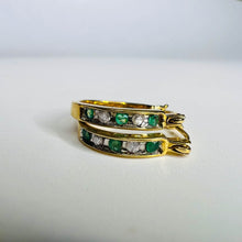 Load image into Gallery viewer, SOLID 10k YELLOW GOLD 1/3cttw 15mm NATURAL DIAMOND &amp; EMERALD Hoop Earrings 2.2g
