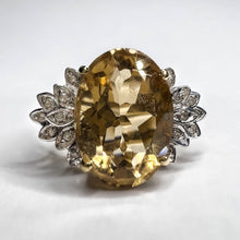Load image into Gallery viewer, Large 10K Yellow Gold Citrine Ring Size 5 Citrine &amp; Diamond Floral Ring 5 CTTW

