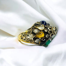 Load image into Gallery viewer, 14k Gold Harem Ring Size 8 Vintage Thai Princess Multi Gemstone Ring 4.9g
