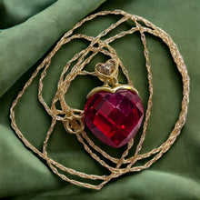 Load image into Gallery viewer, 10k Yellow Gold Ruby Diamond Necklace 18&quot; BIG 11mm Heart Briolette Red Ruby 2g
