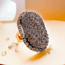 Load image into Gallery viewer, 14k Yellow Gold Drusy Quartz Ring Size 7.25 Vintage Geode Vicenza Ring 7.1g
