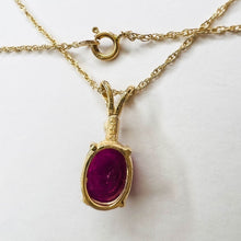 Load image into Gallery viewer, 14k Yellow Gold Natural Ruby &amp; Diamond Necklace 16&quot; 2cttw Ruby Cabochon 1.6g
