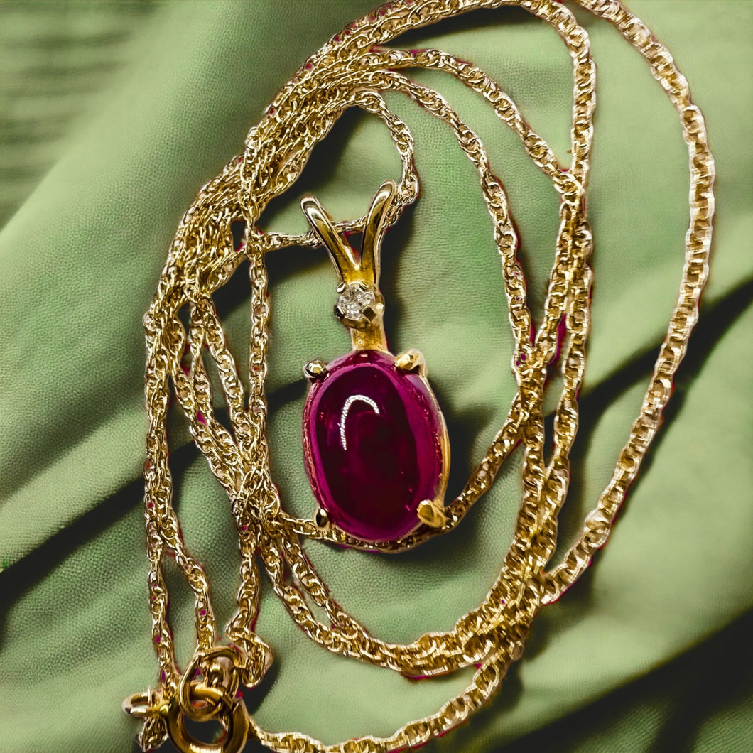 14k Yellow Gold Natural Ruby & Diamond Necklace 16