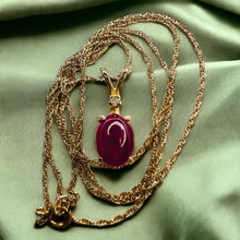 Load image into Gallery viewer, 14k Yellow Gold Natural Ruby &amp; Diamond Necklace 16&quot; 2cttw Ruby Cabochon 1.6g
