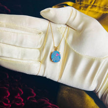 Load image into Gallery viewer, REAL 14k Yellow Gold Australian Black Opal Doublet Necklace 20&quot; 2.4g Rainbow
