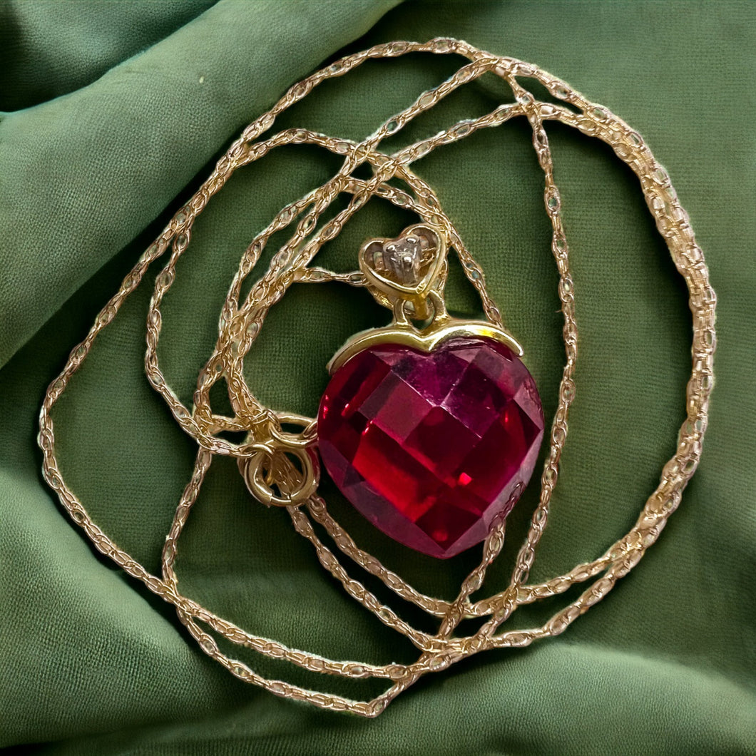10k Yellow Gold Ruby Diamond Necklace 18