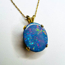 Load image into Gallery viewer, REAL 14k Yellow Gold Australian Black Opal Doublet Necklace 20&quot; 2.4g Rainbow
