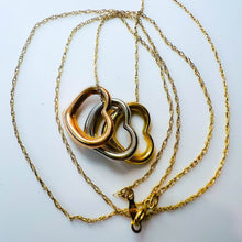 Load image into Gallery viewer, 14k Yellow Gold Necklace Tricolor Hearts 18&quot; Love Anniversary Necklace 1.6g
